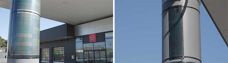 「曲げられる」特長を生かし、県内で初めて丸みのあるキャノピー柱へも設置。