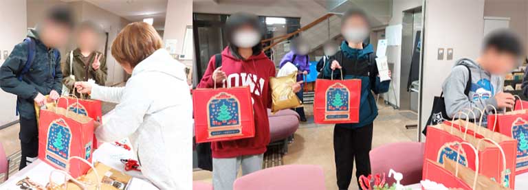 クリスマスプレゼントを受け取った子どもたちの様子