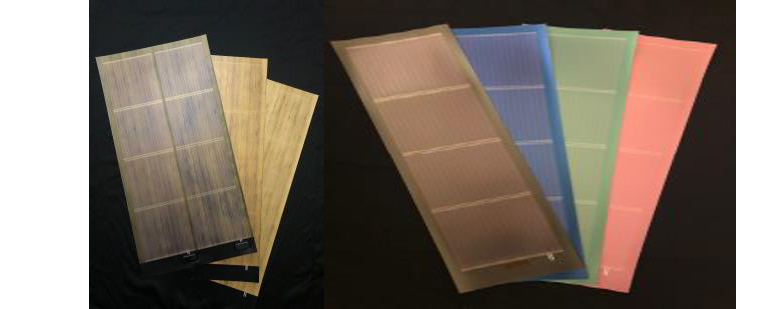 開発した加飾フィルムを貼り付けた太陽電池